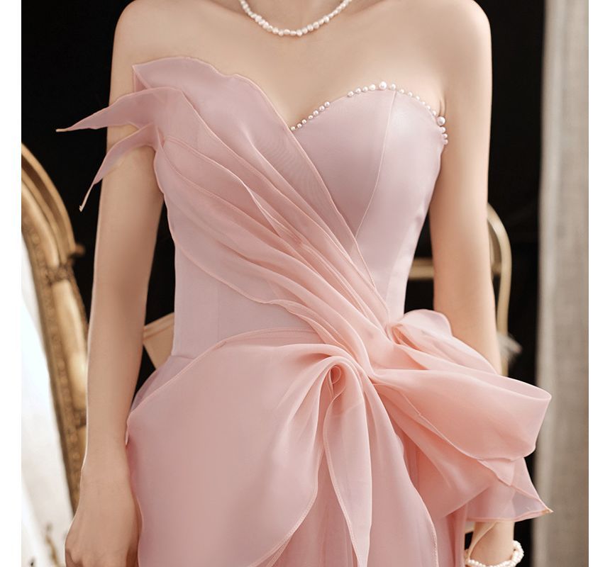 Strapless Gown A-Line Mesh Evening FashionChic