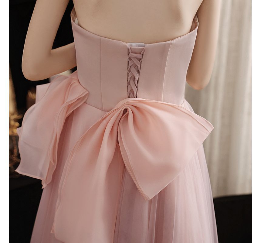 Strapless Gown A-Line Mesh Evening FashionChic