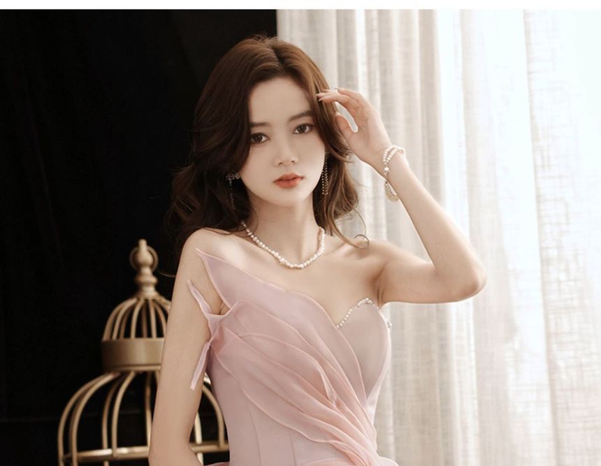 Strapless Gown A-Line Mesh Evening FashionChic