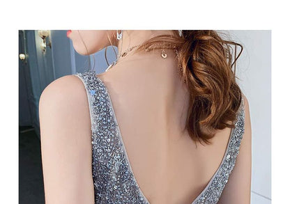 Sleeveless Embellished Mesh Slit A-Line Evening Gown SpreePicky