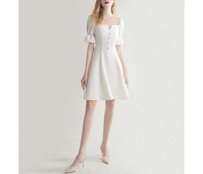 Short-Sleeve Square-Neck A-Line Dress SpreePicky