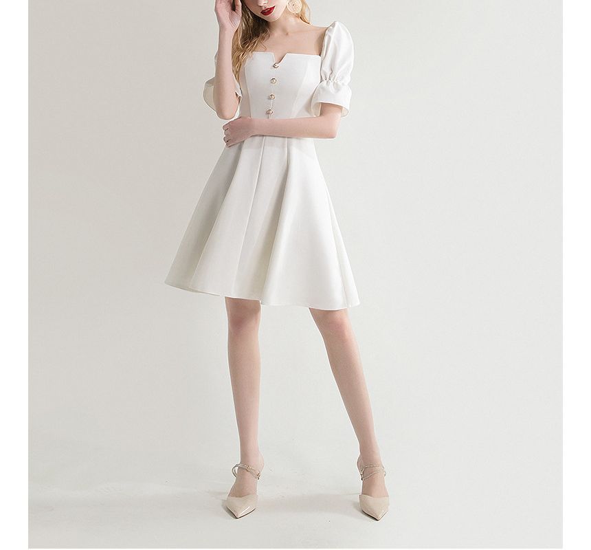 Short-Sleeve Square-Neck A-Line Dress SpreePicky