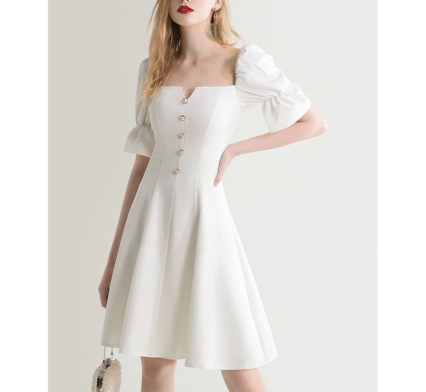 Short-Sleeve Square-Neck A-Line Dress SpreePicky