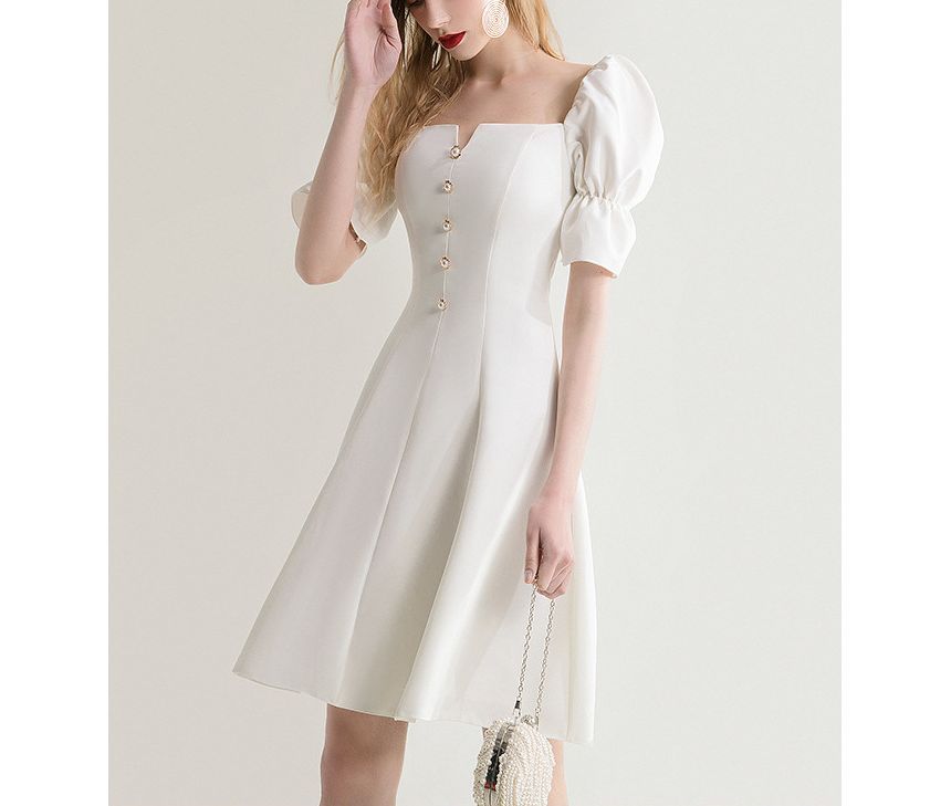 Short-Sleeve Square-Neck A-Line Dress SpreePicky