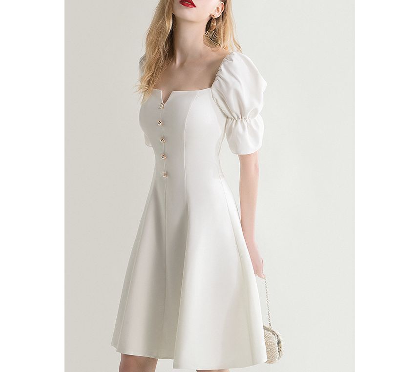 Short-Sleeve Square-Neck A-Line Dress SpreePicky