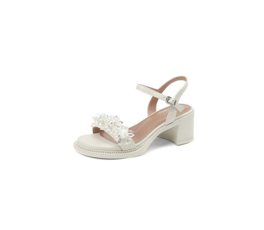 Block-Heel Genuine Leather Embellished Sandals SpreePicky