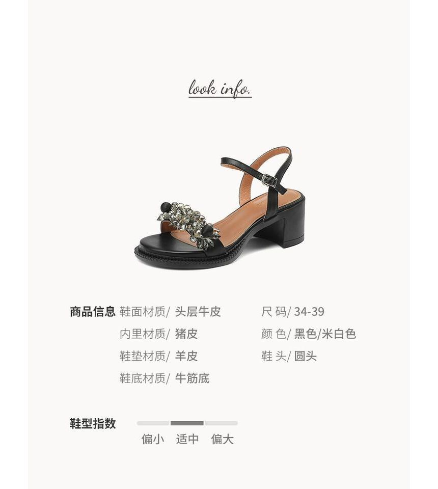 Block-Heel Genuine Leather Embellished Sandals SpreePicky