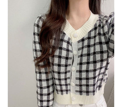 Crew Neck Plaid Cardigan mySite