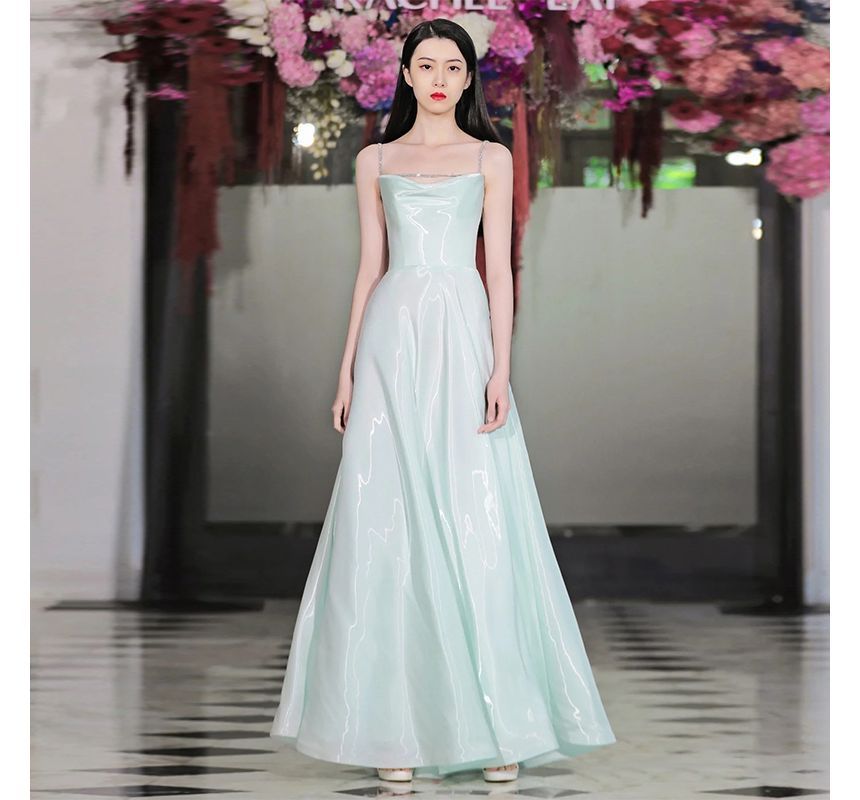 Strap Wedding Spaghetti A-Line Plain Gown FashionChic