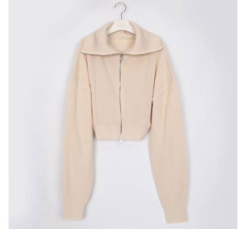 Plain Zip Cropped Cardigan SpreePicky