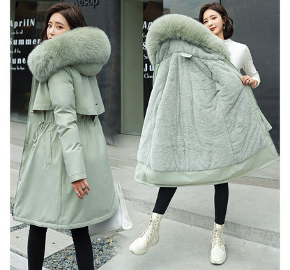 Fluffy Hooded Padded Zip-Up Long Coat SpreePicky