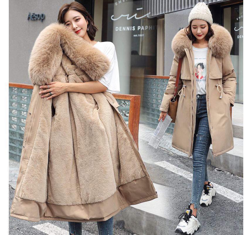 Fluffy Hooded Padded Zip-Up Long Coat SpreePicky