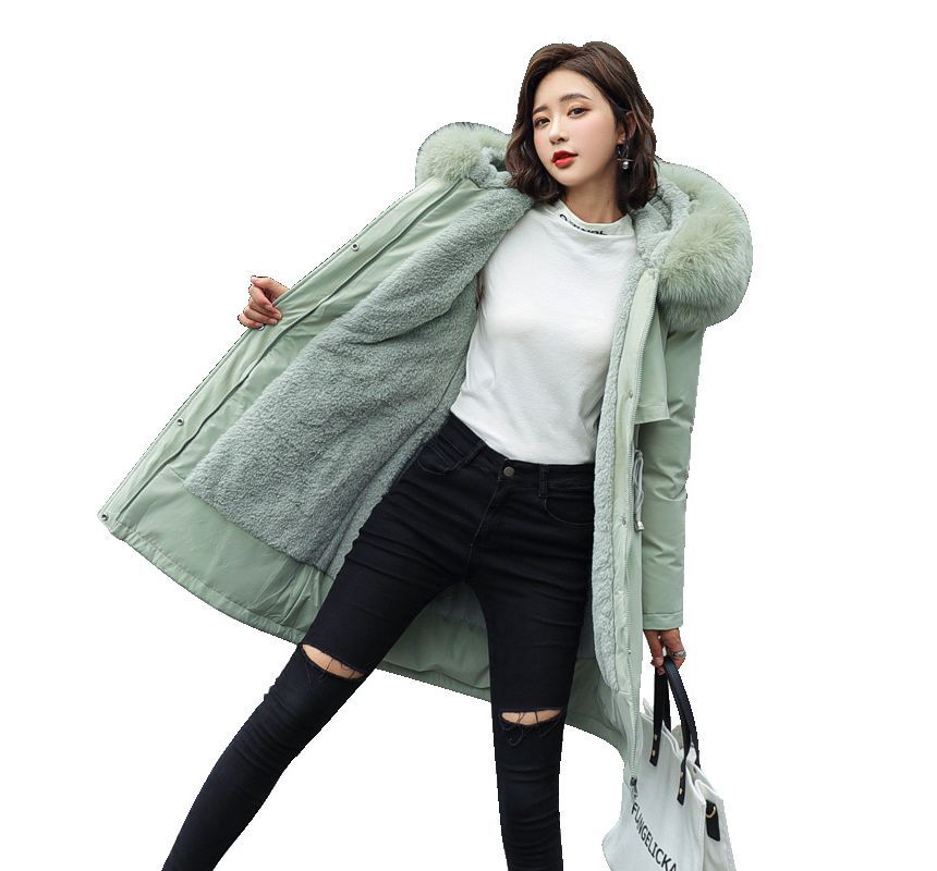 Fluffy Hooded Padded Zip-Up Long Coat SpreePicky