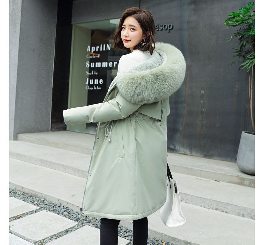 Fluffy Hooded Padded Zip-Up Long Coat SpreePicky