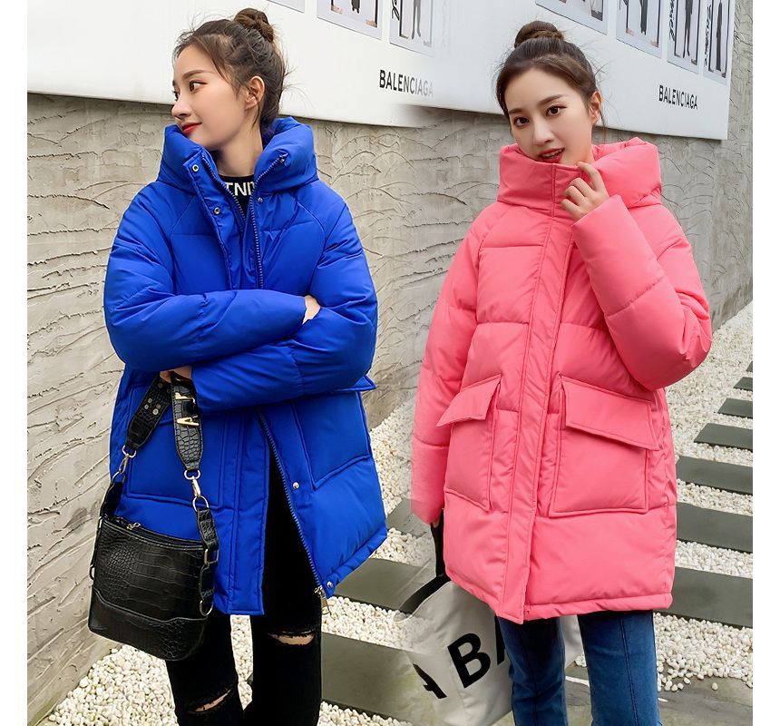 Hooded Plain Padded Coat SpreePicky