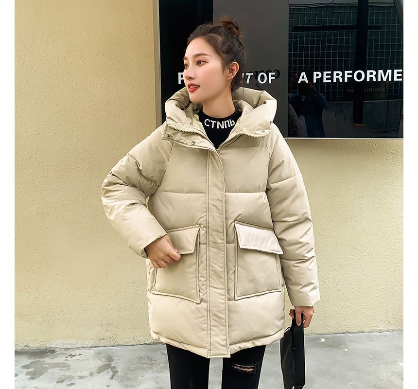 Hooded Plain Padded Coat SpreePicky