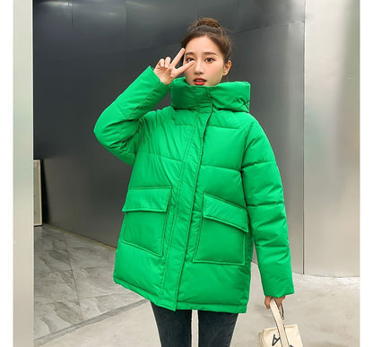 Hooded Plain Padded Coat SpreePicky