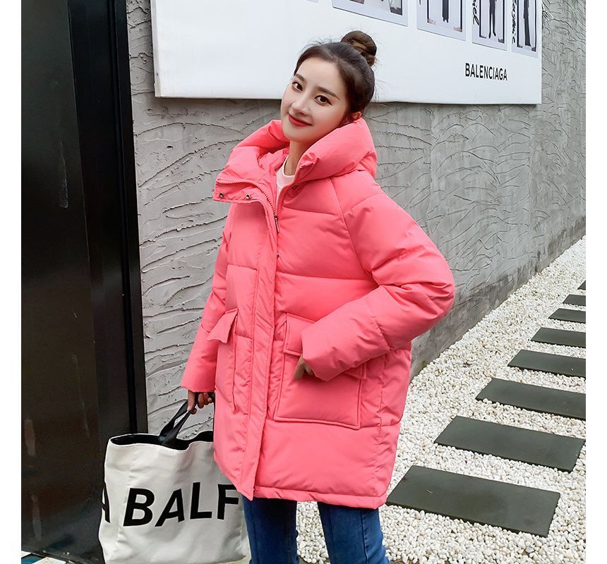 Hooded Plain Padded Coat SpreePicky