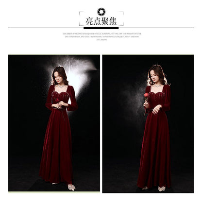 Long-Sleeve Sweetheart-Neckline Rhinestone A-Line Evening Gown SpreePicky