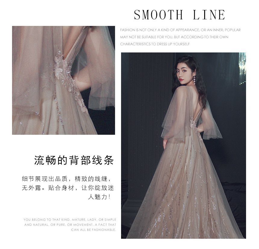 V-Neck Elbow-Sleeve Floral Print A-Line Evening Gown (Various Designs) SpreePicky