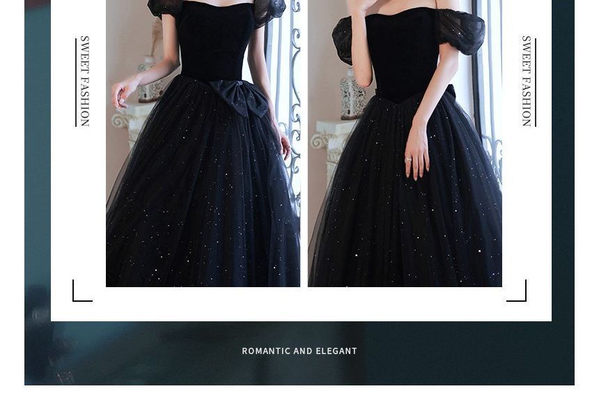 Puff-Sleeve Square-Neck Lace-Up Back A-Line Evening Gown (Various Designs) SpreePicky