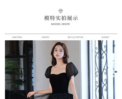 Puff-Sleeve Square-Neck Lace-Up Back A-Line Evening Gown (Various Designs) SpreePicky