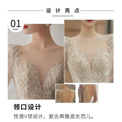 Long-Sleeve Open-Back Rhinestone Bodycon Wedding Gown SpreePicky