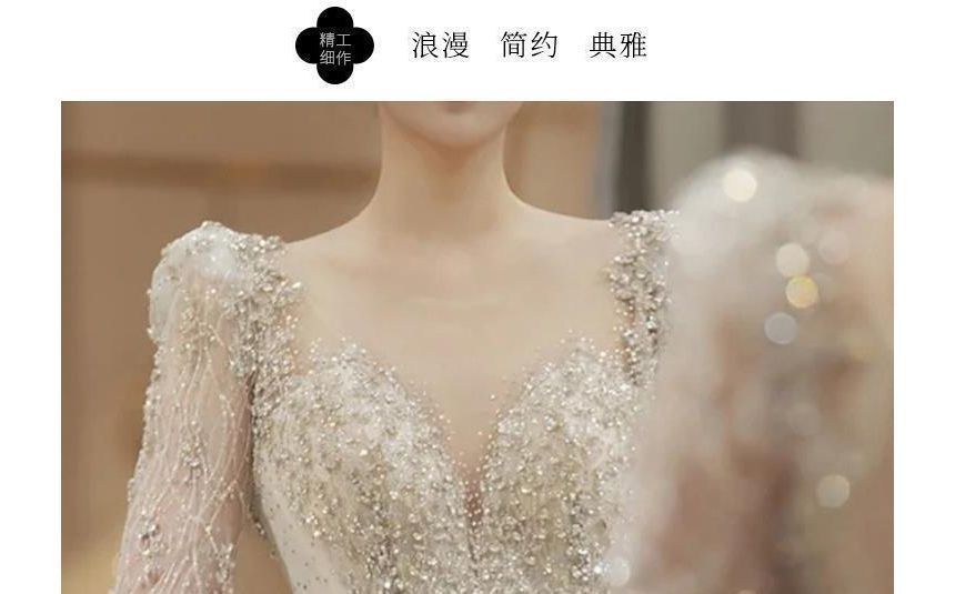 Long-Sleeve Open-Back Rhinestone Bodycon Wedding Gown SpreePicky