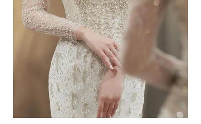 Long-Sleeve Open-Back Rhinestone Bodycon Wedding Gown SpreePicky