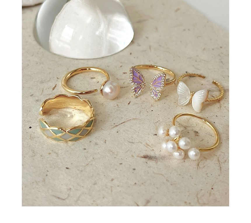 Freshwater Pearl / Butterfly / Glaze Alloy Open Ring (various designs) SpreePicky