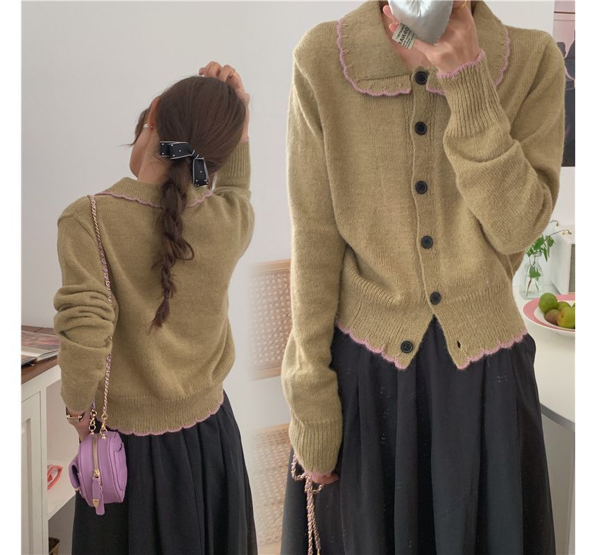 Collar Contrast Trim Cardigan mySite