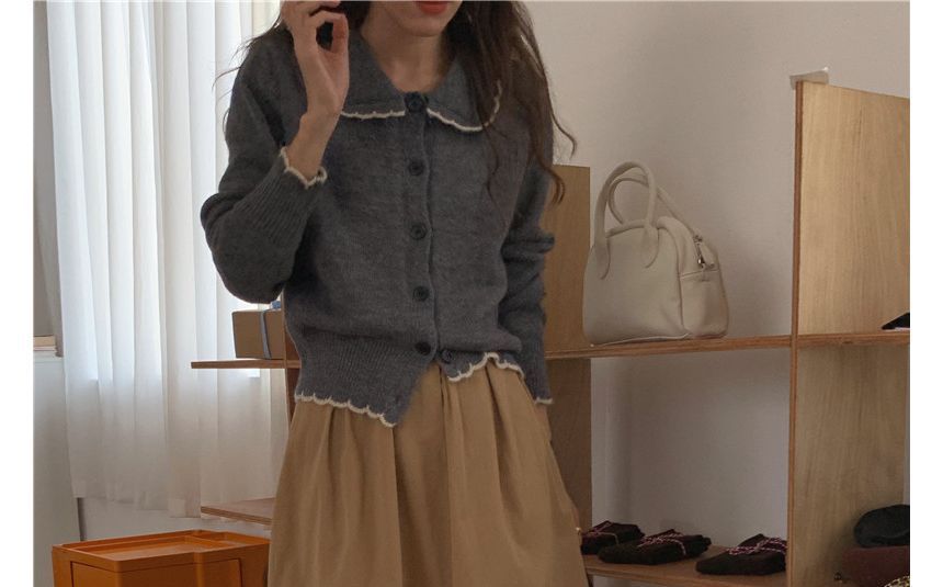 Collar Contrast Trim Cardigan mySite