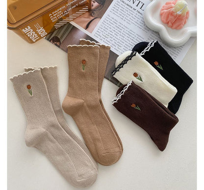 Flower Embroidered Socks / Set SpreePicky