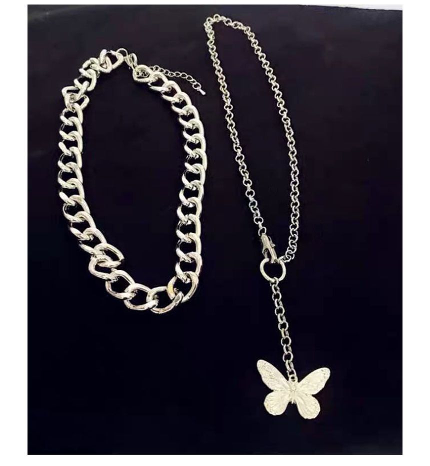 Set of 2: Butterfly Chain Necklace + Chunky Chain Necklace SpreePicky