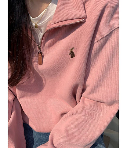 Stand Collar Embroidered Sweatshirt SpreePicky