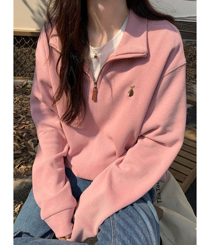 Stand Collar Embroidered Sweatshirt SpreePicky