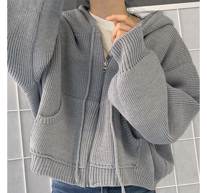 Plain Hooded Zip Cardigan SpreePicky