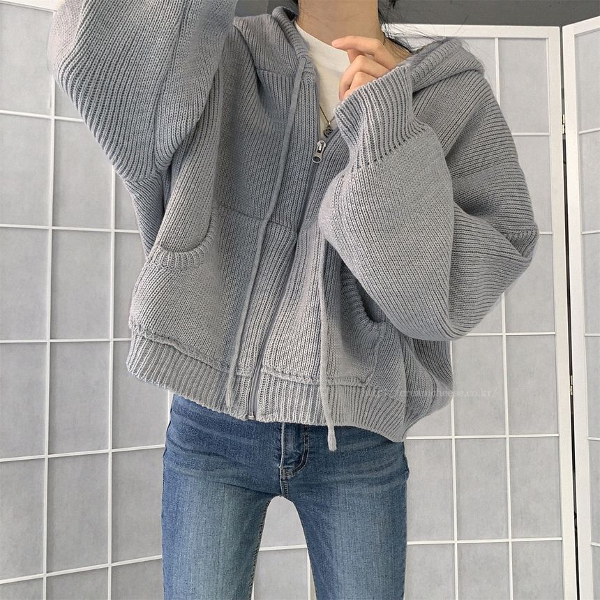 Plain Hooded Zip Cardigan SpreePicky