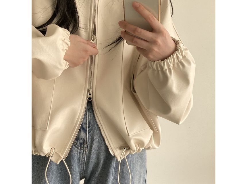 Plain Drawstring Zip Jacket SpreePicky