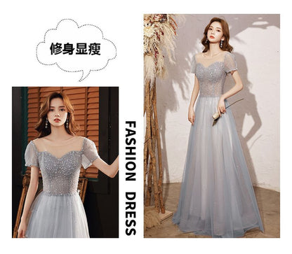 Short-Sleeve Round Neck Sequin Mesh A-Line Cocktail Dress / Evening Gown SpreePicky