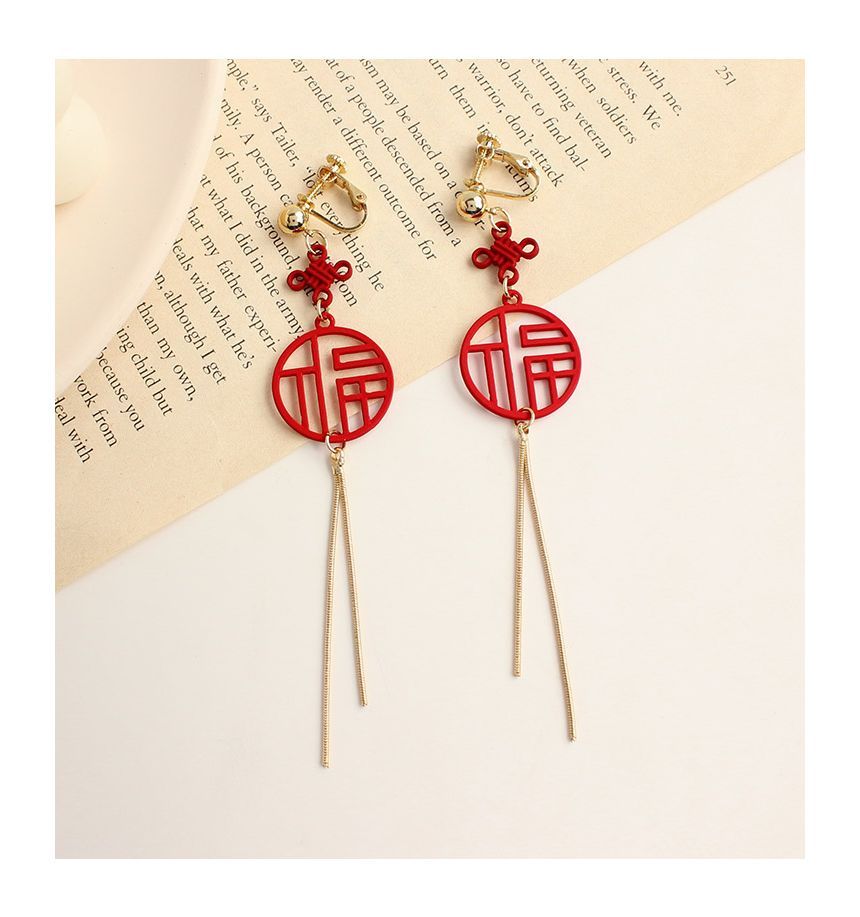 / Characters Fringed Clip-On Chinese Earring FashionChic