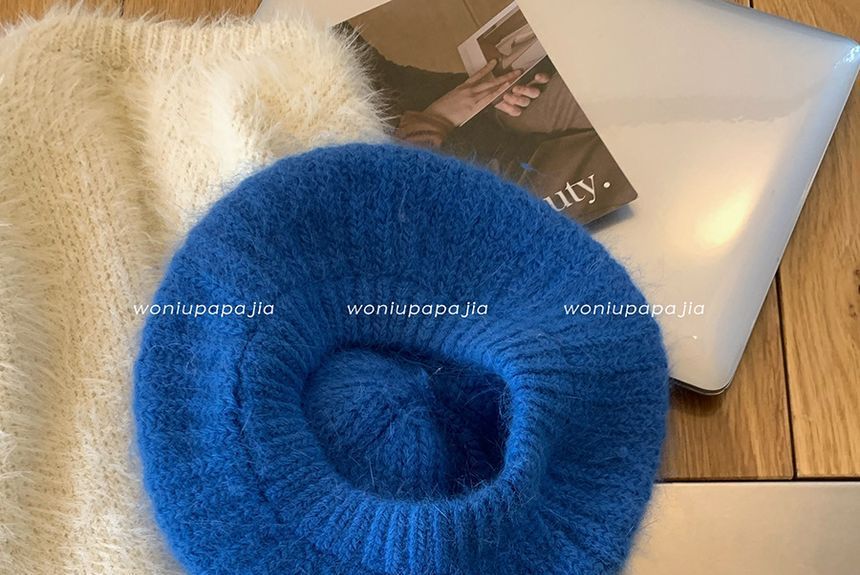 Plain Mohair Knit Beret Hat SpreePicky