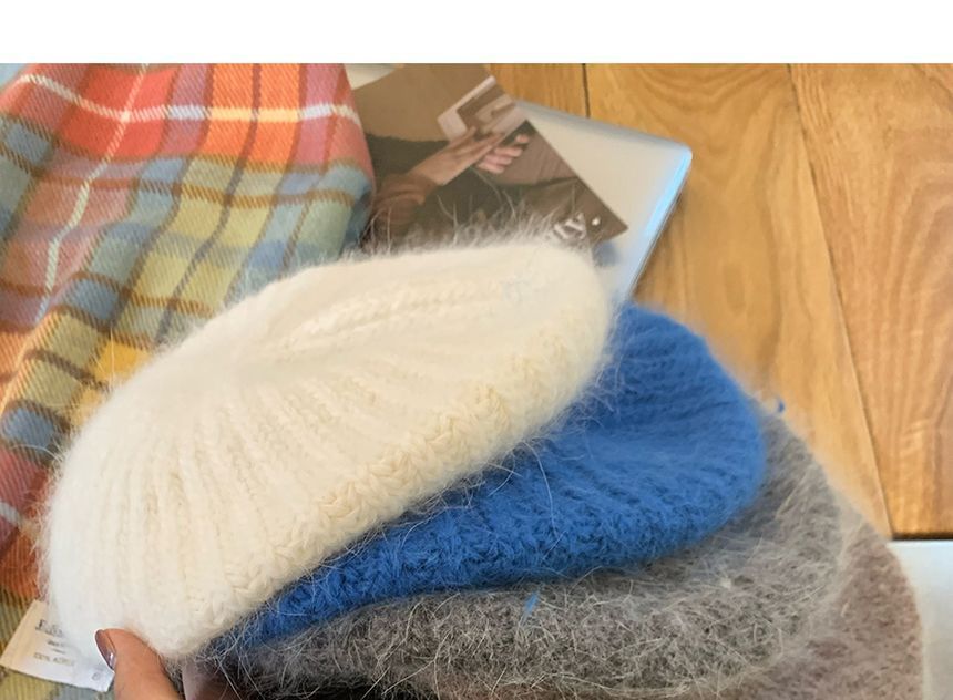 Plain Mohair Knit Beret Hat SpreePicky