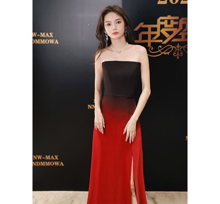 Strapless Gradient Sheath Evening Gown FashionChic