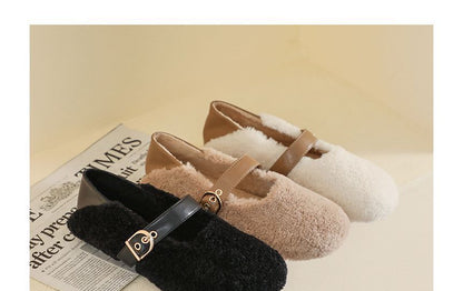 Round Toe Fleece Mary Jane Shoes SpreePicky