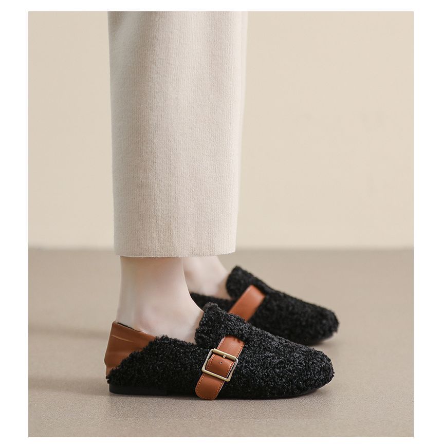 Round Toe Buckled Fleece Slip Ons SpreePicky