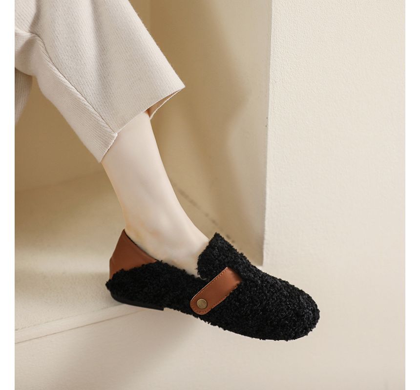 Round Toe Buckled Fleece Slip Ons SpreePicky