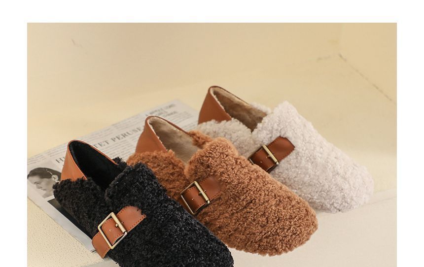 Round Toe Buckled Fleece Slip Ons SpreePicky