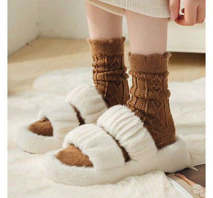 Plain Cable Knit Short Socks Set SpreePicky