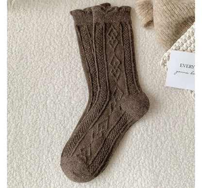 Plain Cable Knit Short Socks Set SpreePicky